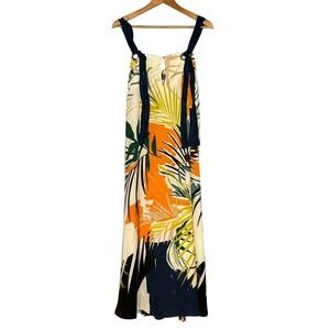 FOREVER‎ 21 Maxi Dress S Tropical Leaf Print Tie Shoulder Vacation Boho Classic